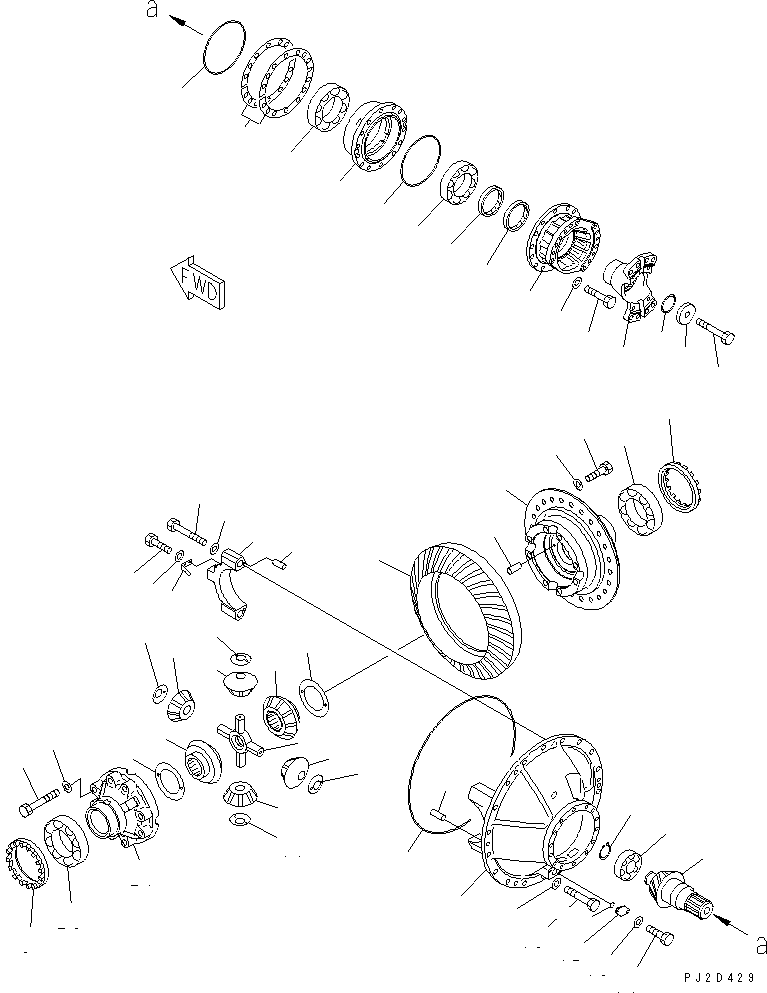Схема запчастей Komatsu WA600-3 - ПЕРЕДНИЙ МОСТ (ДИФФЕРЕНЦ. И ЭЛЕМЕНТЫ КРЕПЛЕНИЯ)(№9-) ГИДРОТРАНСФОРМАТОР И ТРАНСМИССИЯ