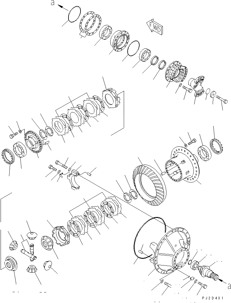 Схема запчастей Komatsu WA600-3 - ПЕРЕДНИЙ МОСТ (ДИФФЕРЕНЦ. И ЭЛЕМЕНТЫ КРЕПЛЕНИЯ) (САМОБЛОКИР. ДИФФЕРЕНЦ.)(№9-) ГИДРОТРАНСФОРМАТОР И ТРАНСМИССИЯ
