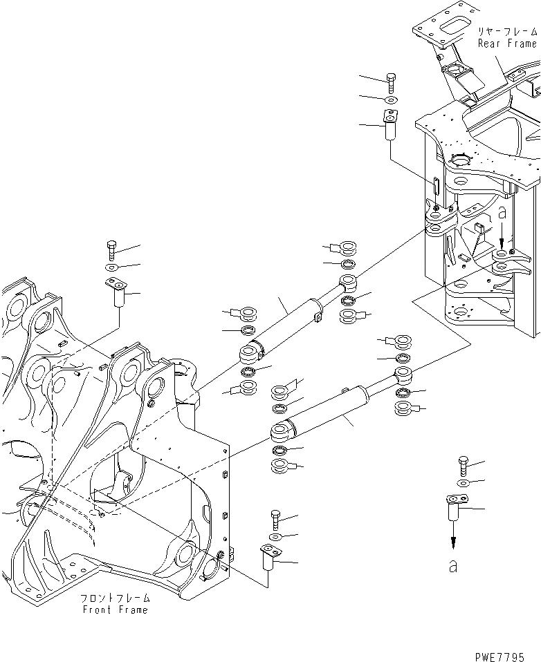 Схема запчастей Komatsu WA600-3 - ЦИЛИНДР РУЛЕВ. УПР-Я (ЦИЛИНДР И УПЛОТНЕНИЕ) (С АВТОМАТИЧ. СМАЗКОЙ) ОСНОВНАЯ РАМА И ЕЕ ЧАСТИ