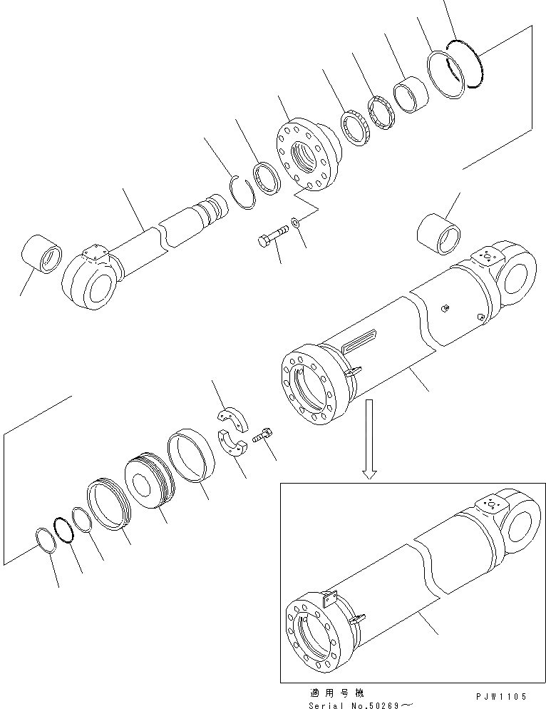 Схема запчастей Komatsu WA600-3 - ГИДРОЦИЛИНДР КОВША (ДЛЯ КОРОТК. РУКОЯТЬ)(№-) ОСНОВН. КОМПОНЕНТЫ И РЕМКОМПЛЕКТЫ