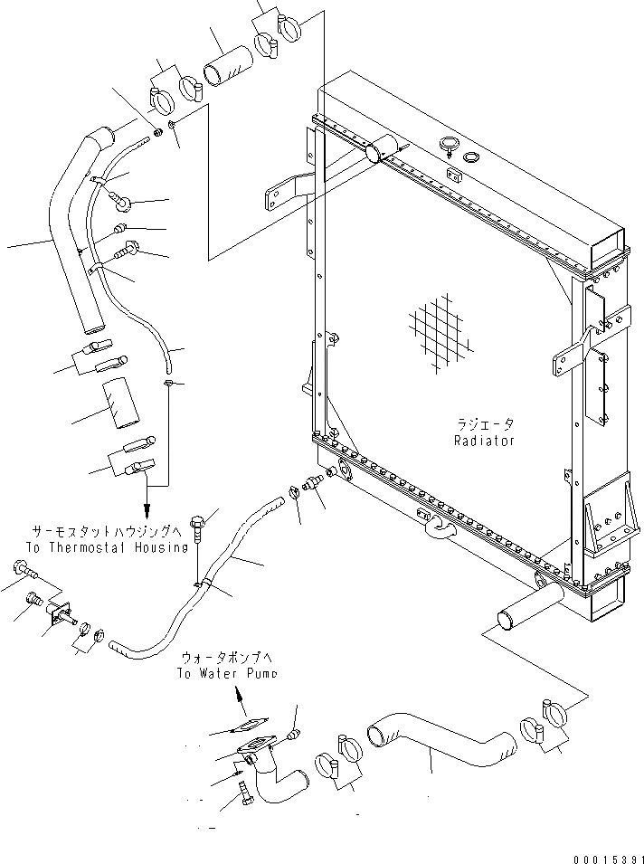 Схема запчастей Komatsu WA600-3D - РАДИАТОР (ДРЕНАЖН. И ДВИГАТЕЛЬ ТРУБЫ) (С КОНДИЦИОНЕРОМ ИЛИ ОБОГРЕВАТЕЛЬ.)(№-) СИСТЕМА ОХЛАЖДЕНИЯ