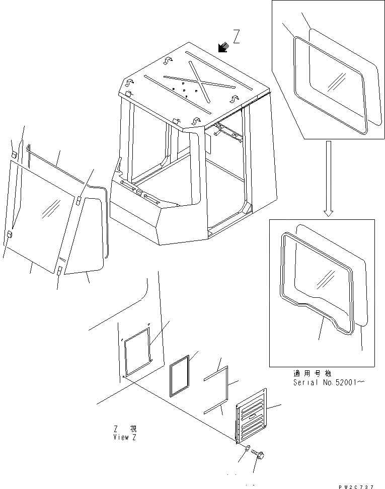Схема запчастей Komatsu WA600-3D - КАБИНА (ОКНА) КАБИНА ОПЕРАТОРА И СИСТЕМА УПРАВЛЕНИЯ