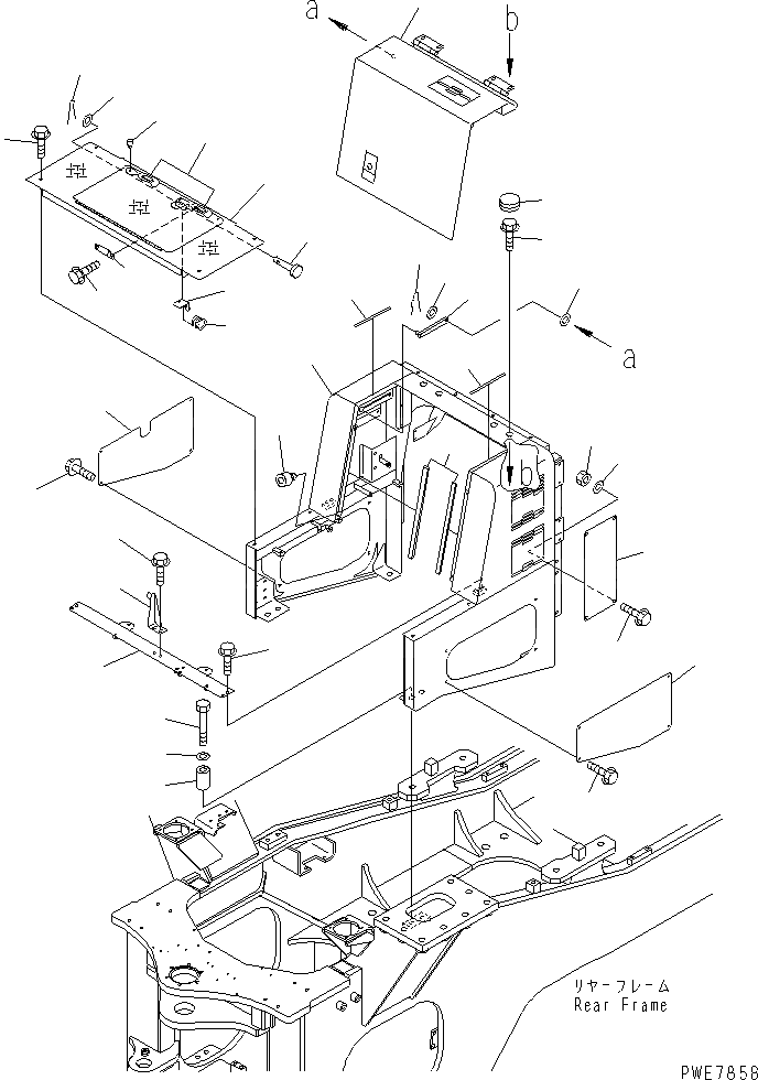 Схема запчастей Komatsu WA600-3D - ОТСЕК ДВИГАТЕЛЯ(С ОБОГРЕВ-ЛЕМ)(№-) ЧАСТИ КОРПУСА