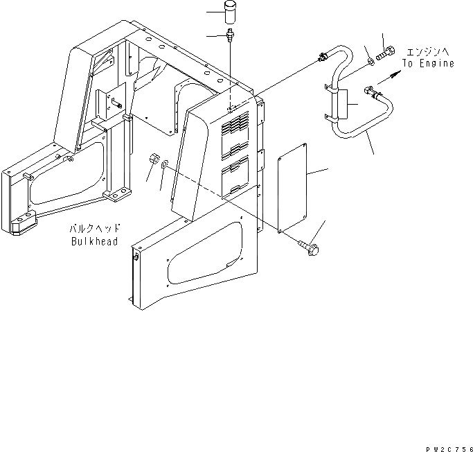 Схема запчастей Komatsu WA600-3D - ОТСЕК ДВИГАТЕЛЯ(ЩИТКИ)(№-) ЧАСТИ КОРПУСА