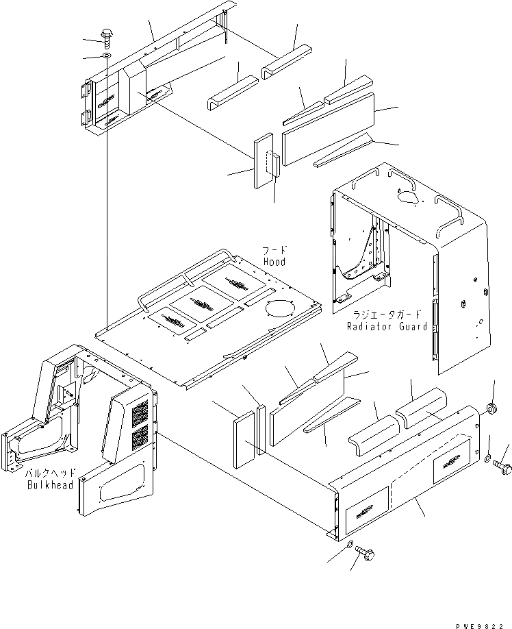 Схема запчастей Komatsu WA600-3D - КАПОТ (БОКОВ. КРЫШКА¤ ВЕРХН.)(№-) ЧАСТИ КОРПУСА