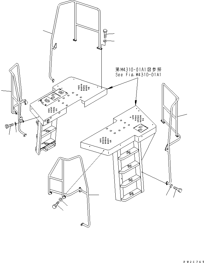 Схема запчастей Komatsu WA600-3D - ПОРУЧНИ(КАБИНА )(№-) ЧАСТИ КОРПУСА