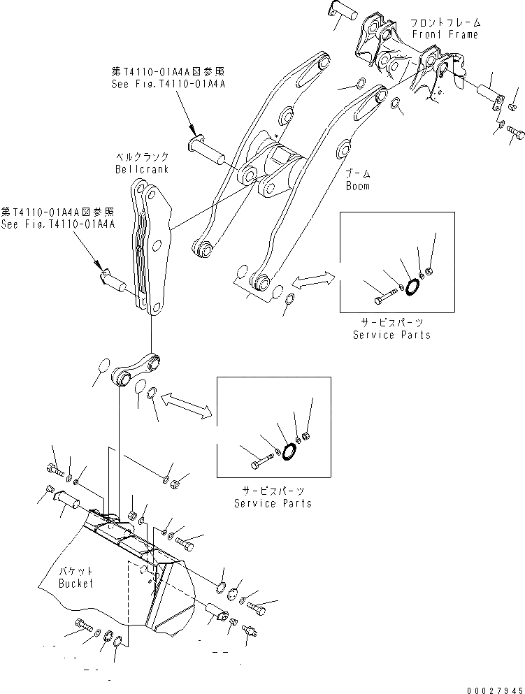 Схема запчастей Komatsu WA600-3D - РУКОЯТЬ И КОЛЕНЧАТЫЙ РЫЧАГ (ПАЛЕЦ) (ДЛЯ КОРОТК. РУКОЯТЬ)(№9-) РАБОЧЕЕ ОБОРУДОВАНИЕ
