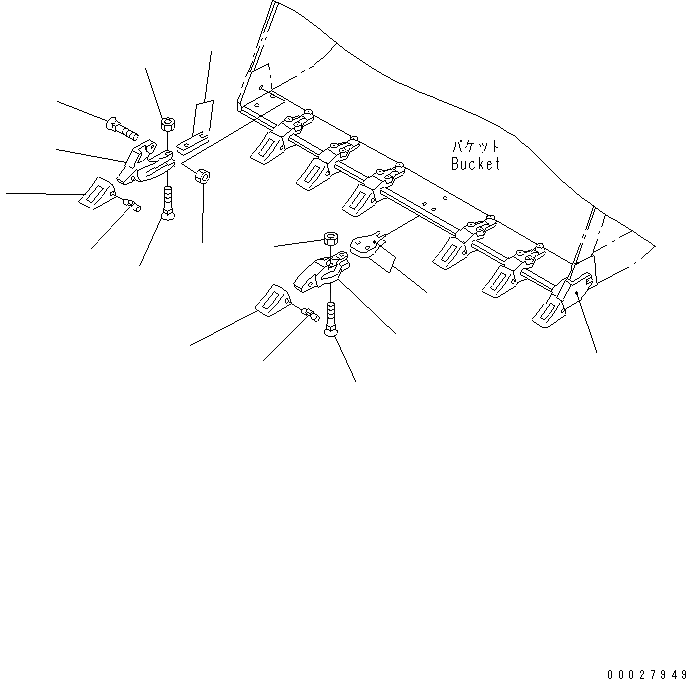 Схема запчастей Komatsu WA600-3D - ЗУБЬЯ(ГОРИЗОНТАЛЬН. ПАЛЕЦ¤ НА БОЛТАХ TOOTH) (TIP TOOTH)(№-) РАБОЧЕЕ ОБОРУДОВАНИЕ