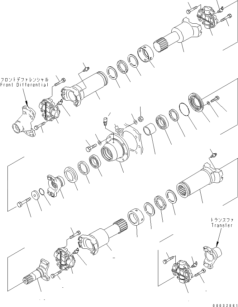 Схема запчастей Komatsu WA600-3 - ВЕДУЩ. ВАЛ (ПЕРЕДН. И ЦЕНТР.)(№-) ГИДРОТРАНСФОРМАТОР И ТРАНСМИССИЯ