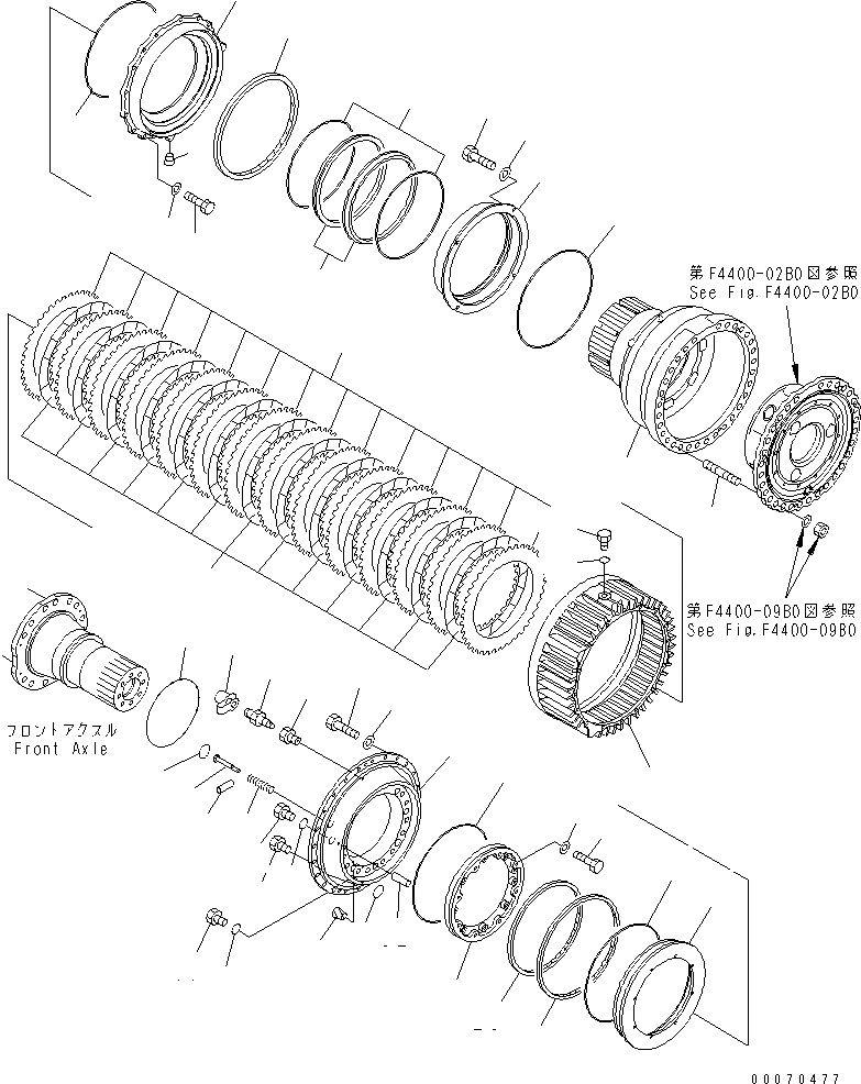 Схема запчастей Komatsu WA600-3 - ПЕРЕДНИЙ МОСТ (КОЛЕСН. ТОРМОЗ)(№-) ГИДРОТРАНСФОРМАТОР И ТРАНСМИССИЯ