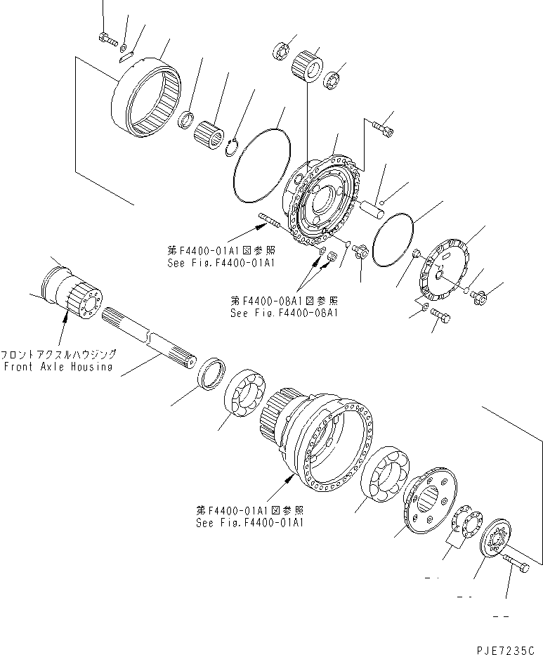 Схема запчастей Komatsu WA600-3 - ПЕРЕДНИЙ МОСТ (КОНЕЧНАЯ ПЕРЕДАЧА) (САМОБЛОКИР. ДИФФЕРЕНЦ.)(№.-) ГИДРОТРАНСФОРМАТОР И ТРАНСМИССИЯ