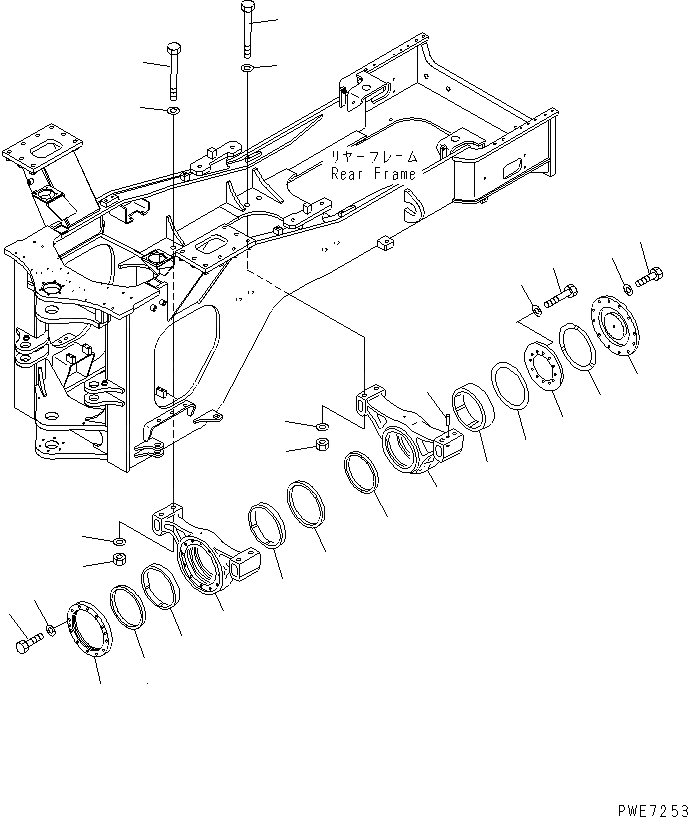 Схема запчастей Komatsu WA600-3 - СУППОРТ МОСТА(№-) ОСНОВНАЯ РАМА И ЕЕ ЧАСТИ