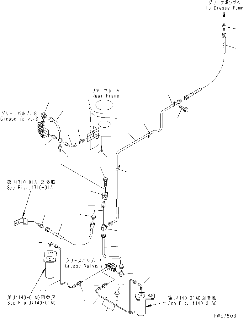 Схема запчастей Komatsu WA600-3 - УДАЛЕННАЯ СМАЗКА (КЛАПАН-7¤8 ТРУБЫ) (С АВТОМАТИЧ. СМАЗКОЙ)(№-) ОСНОВНАЯ РАМА И ЕЕ ЧАСТИ