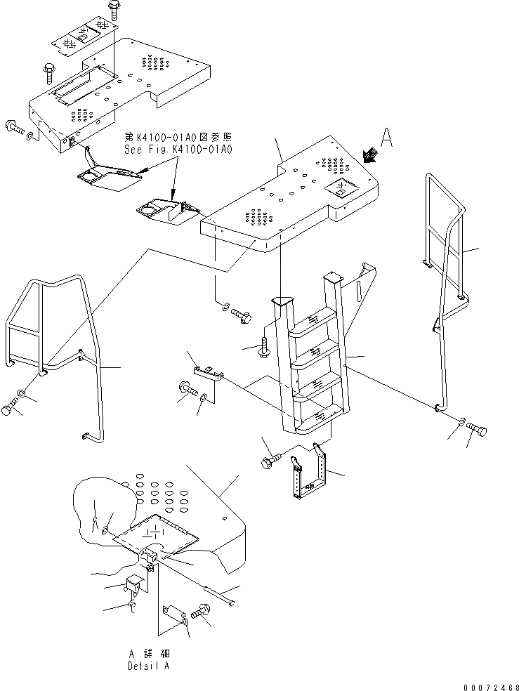 Схема запчастей Komatsu WA600-3 - ЛЕСТНИЦА (КАБИНА  ЛЕВ.)(№-) ЧАСТИ КОРПУСА