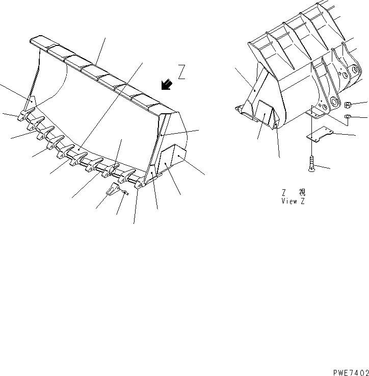 Схема запчастей Komatsu WA600-3 - V-ОБРАЗН КОВШ¤ 7.M (С ЗУБЬЯМИ) (С ЗАЩИТОЙ ШИН) РАБОЧЕЕ ОБОРУДОВАНИЕ