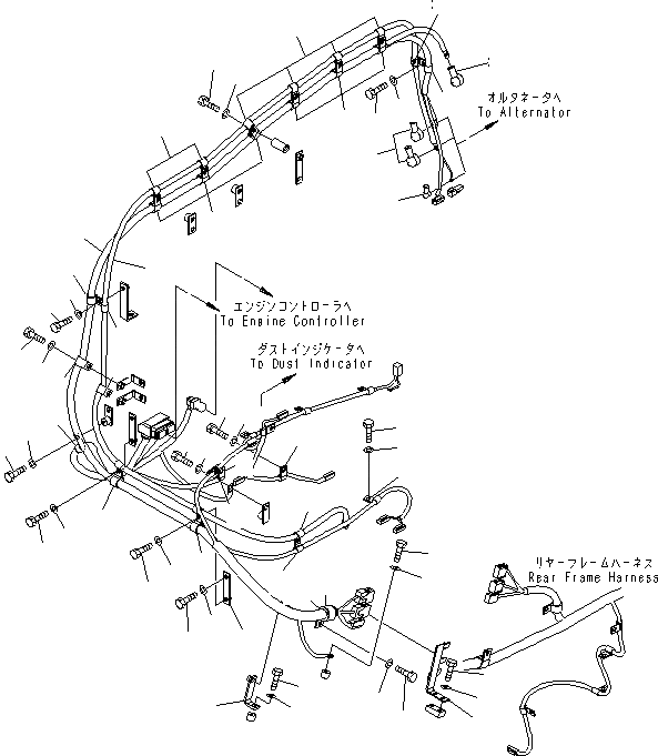 Схема запчастей Komatsu WA600-6 - ЗАДН. Э/ПРОВОДКА (ЛИНИЯ ДВИГАТЕЛЯ)(№-) ЭЛЕКТРИКА