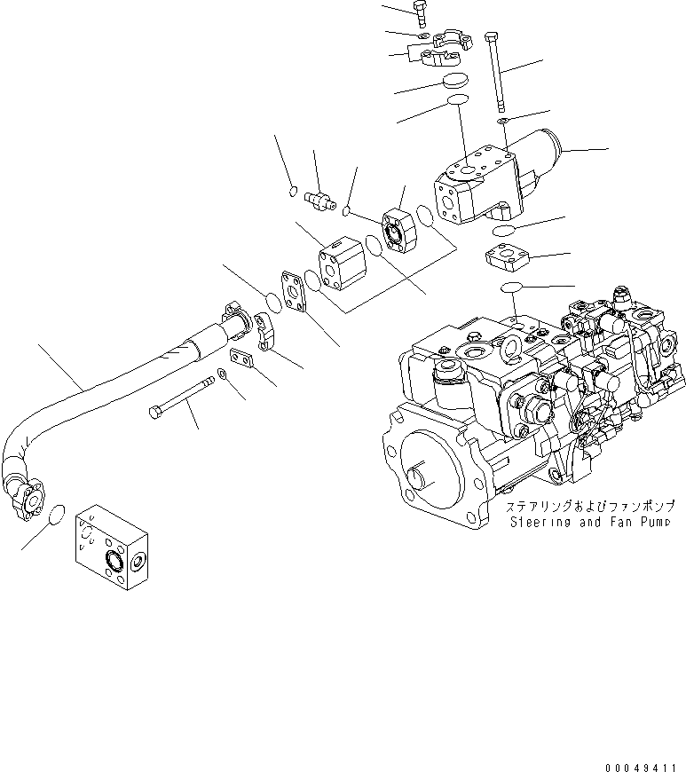 Схема запчастей Komatsu WA600-6 - РУЛЕВ. УПРАВЛЕНИЕ ЛИНИЯ (ПОДАЮЩ. ТРУБЫ) (ДЛЯ ЭКСТРЕННОГО УПРАВЛЕНИЯ)(№-) ГИДРАВЛИКА