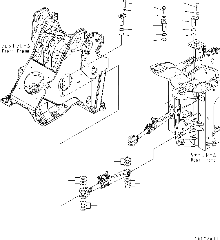 Схема запчастей Komatsu WA600-6 - ЦИЛИНДР РУЛЕВ. УПР-Я ЭЛЕМЕНТЫ КРЕПЛЕНИЯ (ДЛЯ АВТОМАТИЧ. СМАЗ.)(№7-) ОСНОВНАЯ РАМА И ЕЕ ЧАСТИ