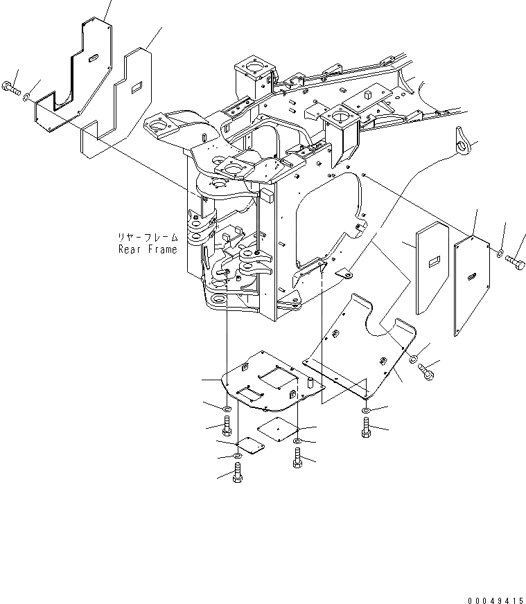 Схема запчастей Komatsu WA600-6 - БЛОКИРОВКА И КРЫШКИ(НИЖН. ЗАЩИТА) (ДЛЯ ЕС)(№-) ОСНОВНАЯ РАМА И ЕЕ ЧАСТИ