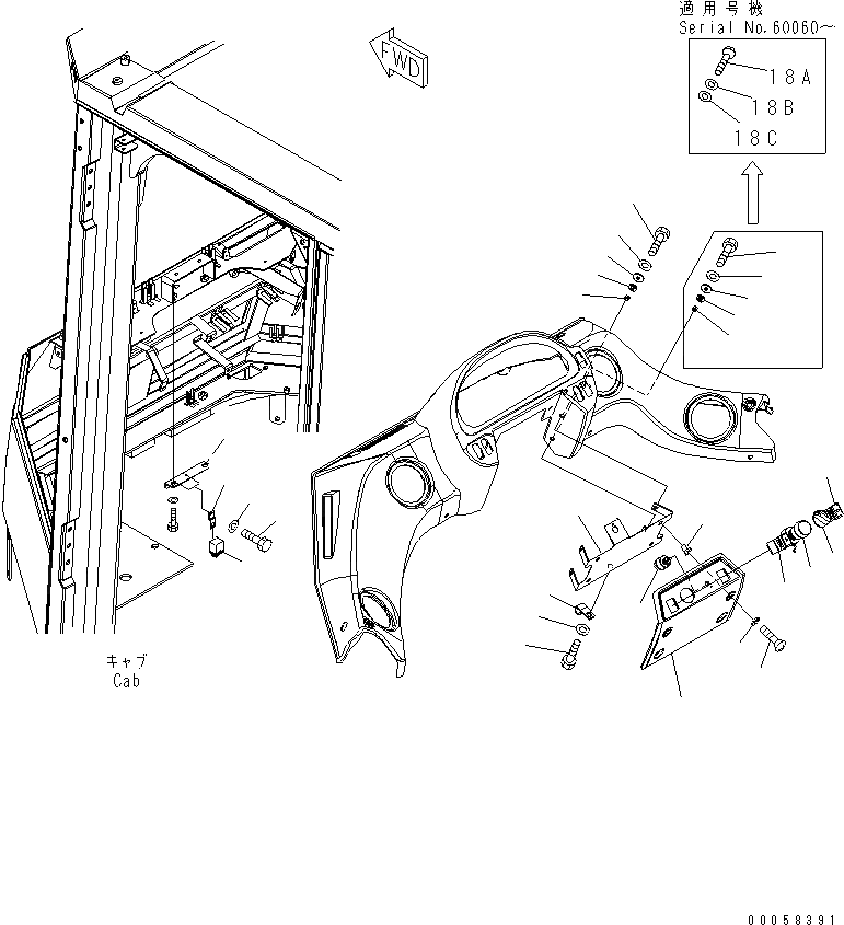 Схема запчастей Komatsu WA600-6 - КАБИНА (ПЕРЕДН. ИНТЕРЬЕР КРЫШКА/) (С ADVANCED УПРАВЛ-Е ДЖОЙСТИКОМ)(№-) КАБИНА ОПЕРАТОРА И СИСТЕМА УПРАВЛЕНИЯ
