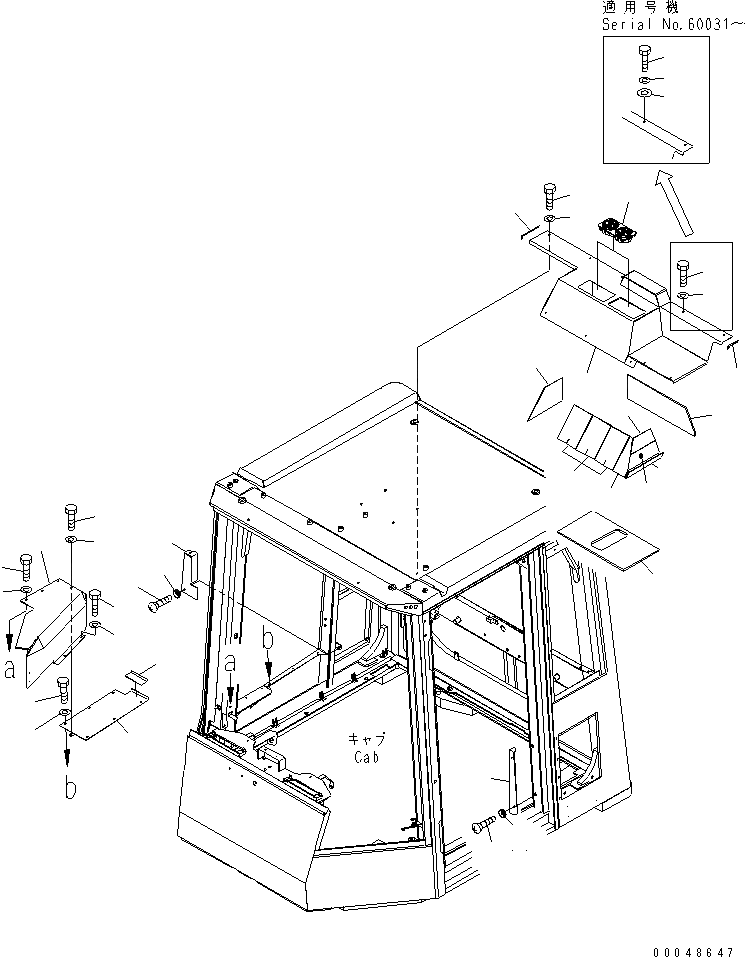 Схема запчастей Komatsu WA600-6 - КАБИНА (БОКОВ. КРЫШКА¤ /)(№-) КАБИНА ОПЕРАТОРА И СИСТЕМА УПРАВЛЕНИЯ