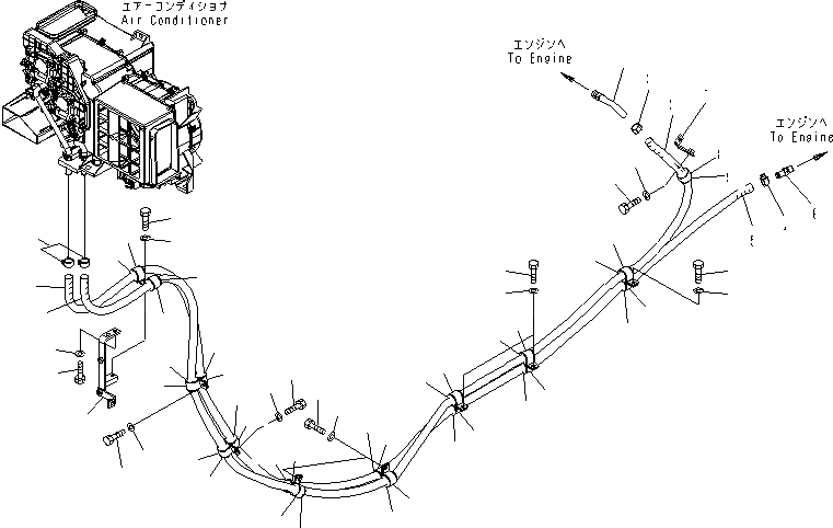 Схема запчастей Komatsu WA600-6 - ГИДР. ПРОВОД. ОБОГРЕВАТЕЛЯ(№-) КАБИНА ОПЕРАТОРА И СИСТЕМА УПРАВЛЕНИЯ