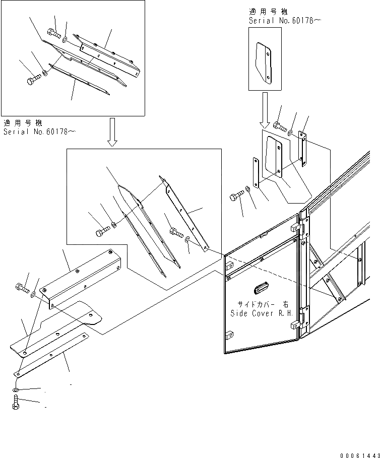Схема запчастей Komatsu WA600-6 - ЛЕСТНИЦА (ДВЕРЬ РЕЗИН.) (С ПОЛН. ЗАДН. КРЫЛО)(№-) ЧАСТИ КОРПУСА