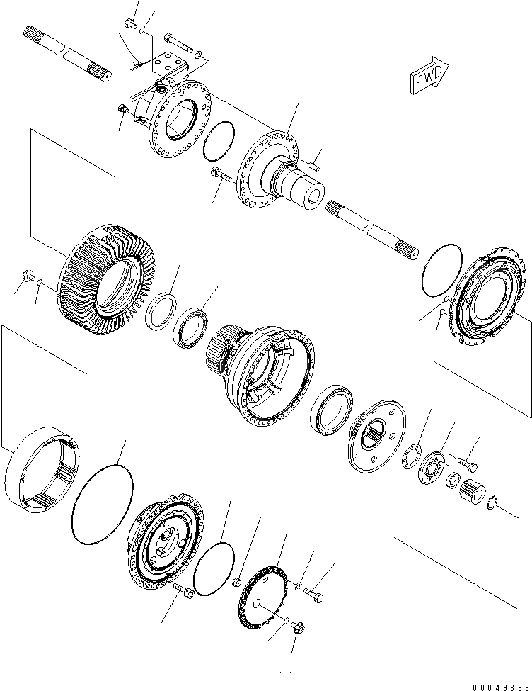 Схема запчастей Komatsu WA600-6R - ЗАДН. МОСТ (КОНЕЧНАЯ ПЕРЕДАЧА В СБОРЕ) (ЛЕВ.) (/) ГИДРОТРАНСФОРМАТОР И ТРАНСМИССИЯ