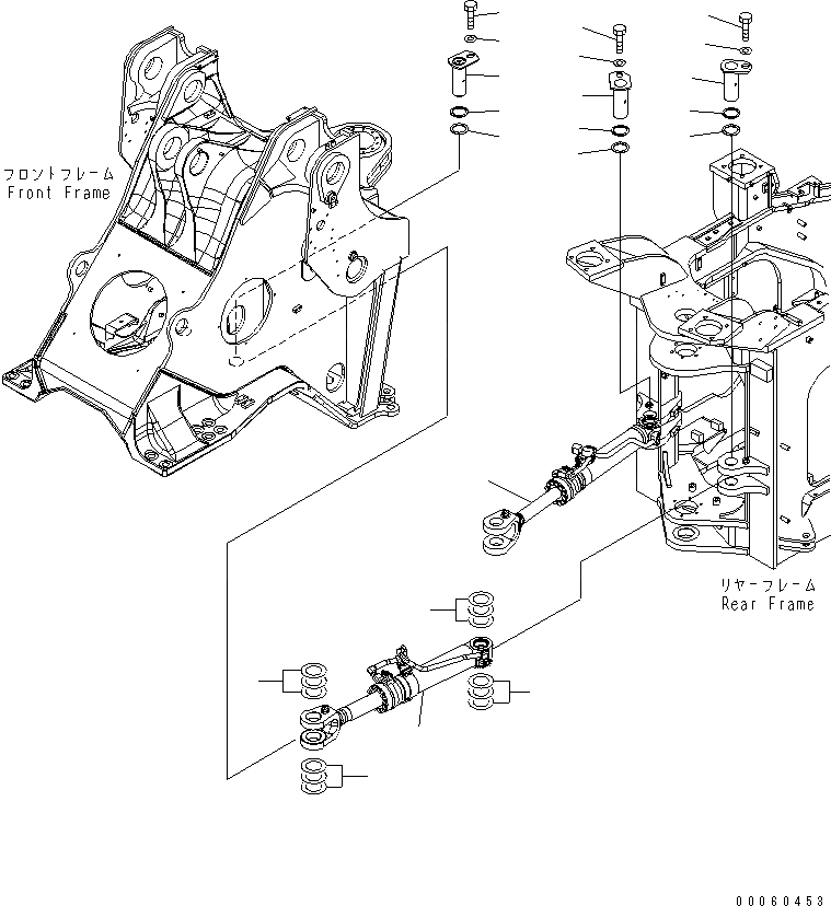 Схема запчастей Komatsu WA600-6R - ЦИЛИНДР РУЛЕВ. УПР-Я (ЦИЛИНДР И УПЛОТНЕНИЕ) (ДЛЯ АВТОМАТИЧ. СМАЗ.)(№-) ОСНОВНАЯ РАМА И ЕЕ ЧАСТИ