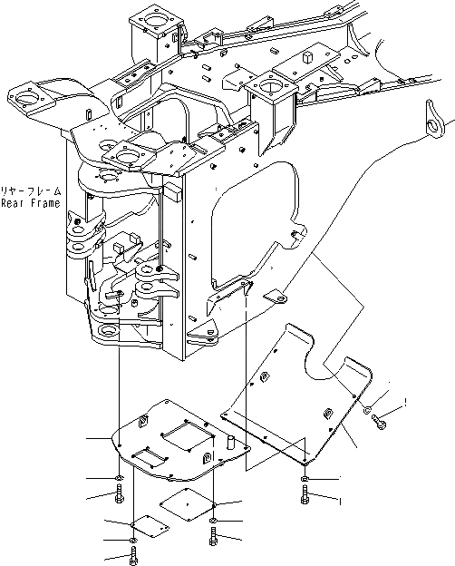 Схема запчастей Komatsu WA600-6R - БЛОКИРОВКА И КРЫШКИ(НИЖН. ЗАЩИТА)(№-) ОСНОВНАЯ РАМА И ЕЕ ЧАСТИ
