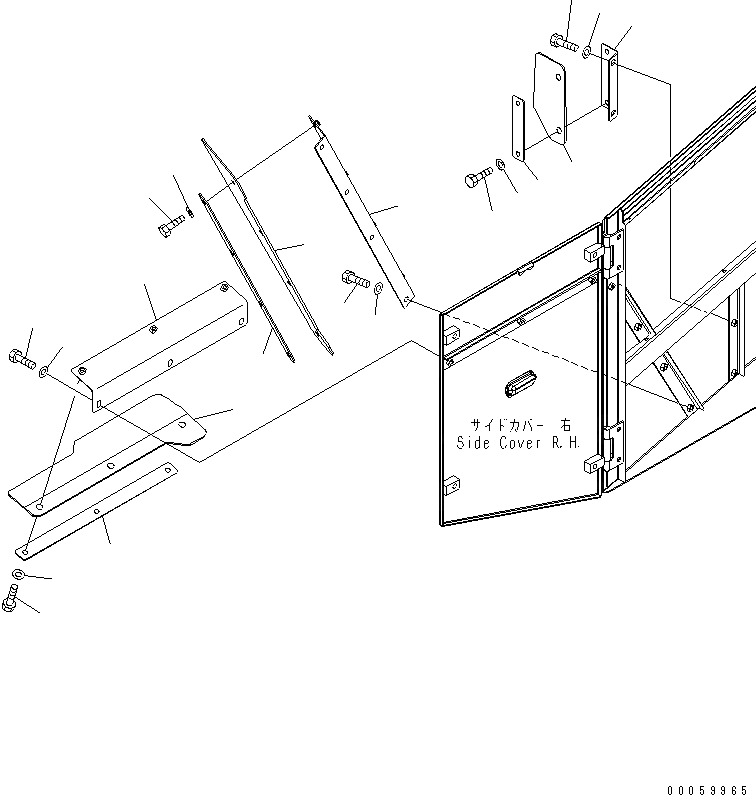Схема запчастей Komatsu WA600-6R - ЛЕСТНИЦА (ДВЕРЬ РЕЗИН.) (С ПОЛН. ЗАДН. КРЫЛО)(№-) ЧАСТИ КОРПУСА