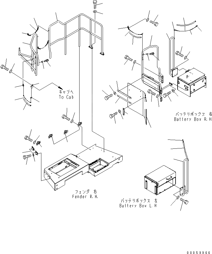 Схема запчастей Komatsu WA600-6R - ПОРУЧНИ(ПРАВ.)(№-) ЧАСТИ КОРПУСА