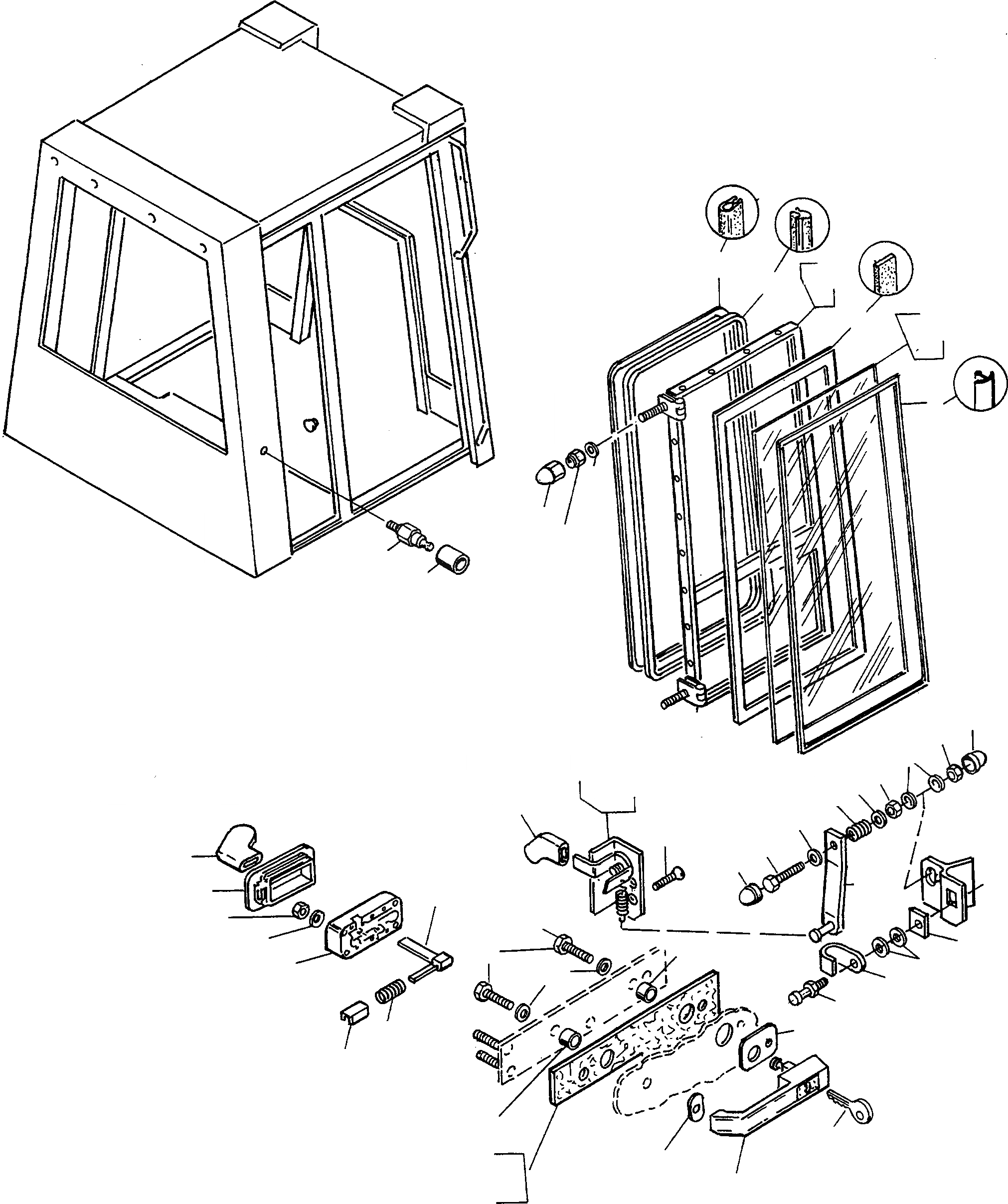 Схема запчастей Komatsu WA60-1 - БЕЗОПАСН. КАБИНА, ДВЕРЬS ПРИВОДRS КАБИНА