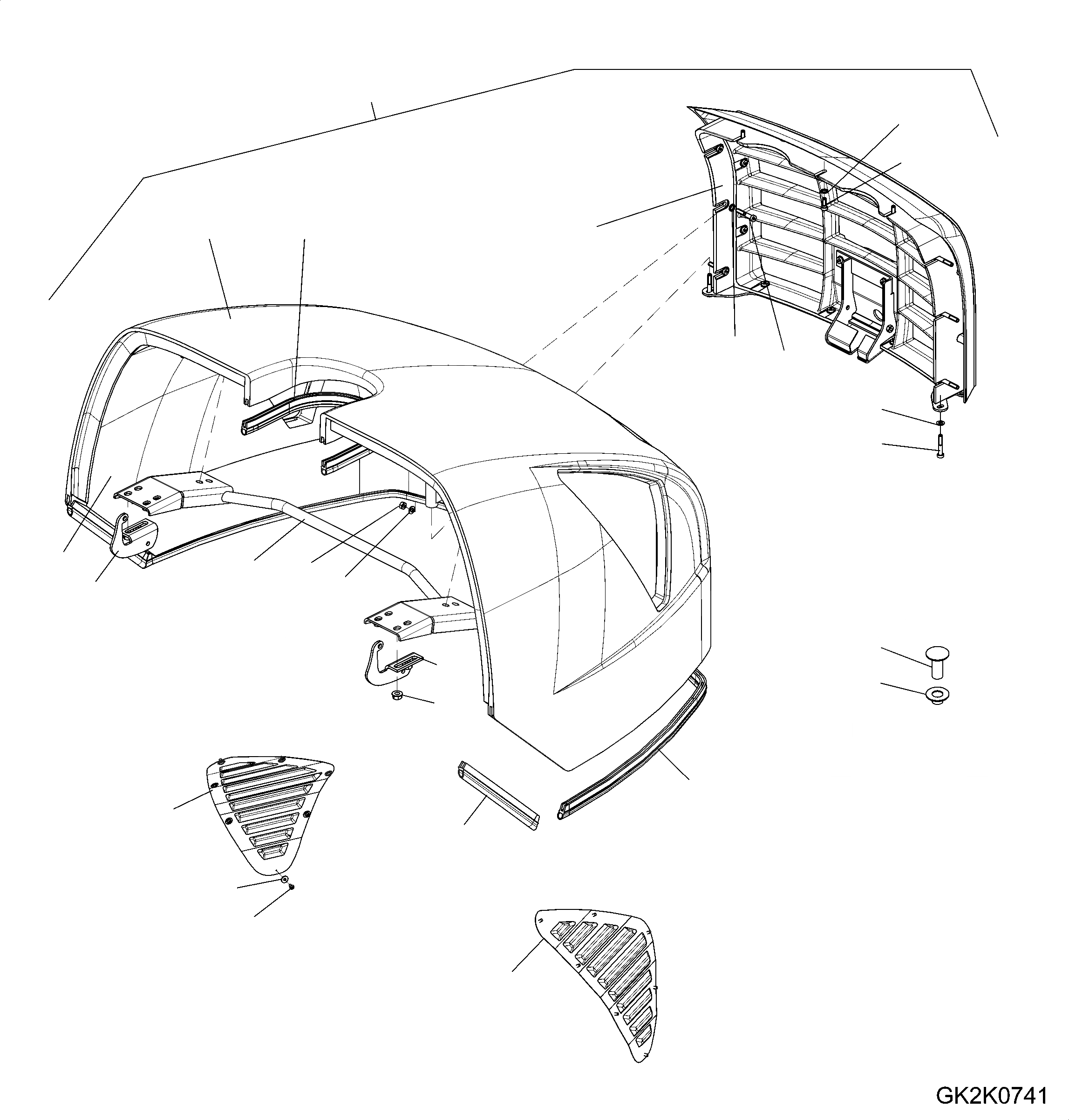 Схема запчастей Komatsu WA65-6 - КАПОТ ГРУППА (КАПОТ СТАНДАРТН.) (EXECUTION II) M ЧАСТИ КОРПУСА