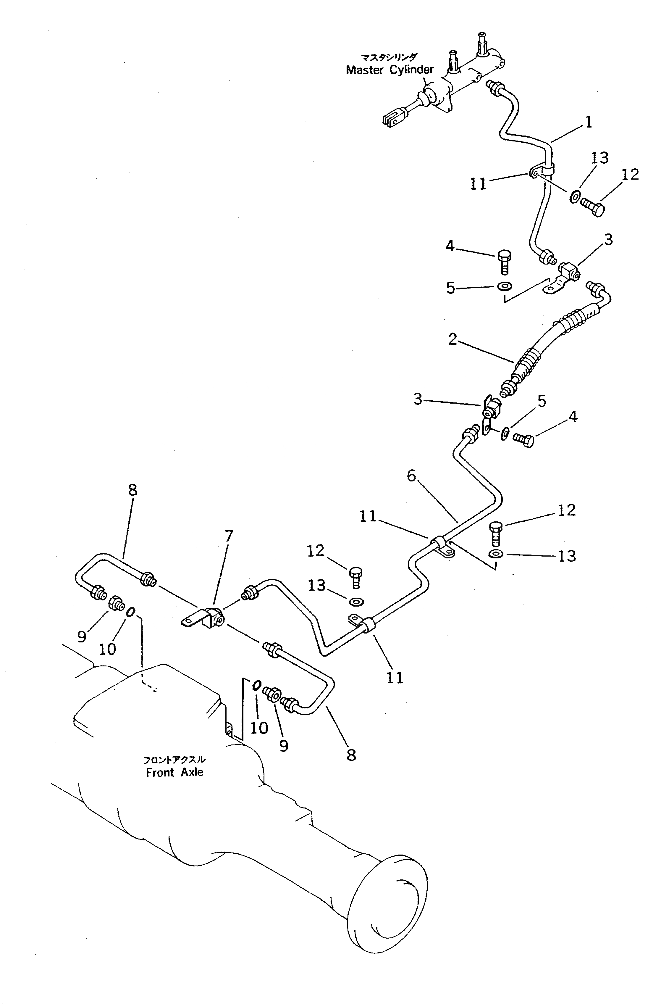 Схема запчастей Komatsu WA70-1 - ТОРМОЗ. МАСЛОПРОВОДЯЩАЯ ЛИНИЯ (/) (ПЕРЕДН ТОРМОЗН. ГИДРОЛИНИЯ)(№-999) ВЕДУЩ. ВАЛ¤ ДИФФЕРЕНЦ. И КОЛЕСА