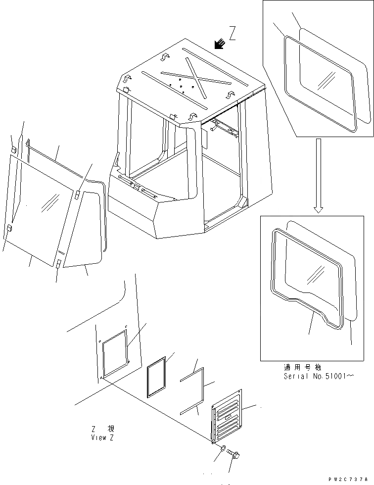 Схема запчастей Komatsu WA700-3 - КАБИНА (ОКНА) (СПЕЦ-Я TBG)(№-7) КАБИНА ОПЕРАТОРА И СИСТЕМА УПРАВЛЕНИЯ