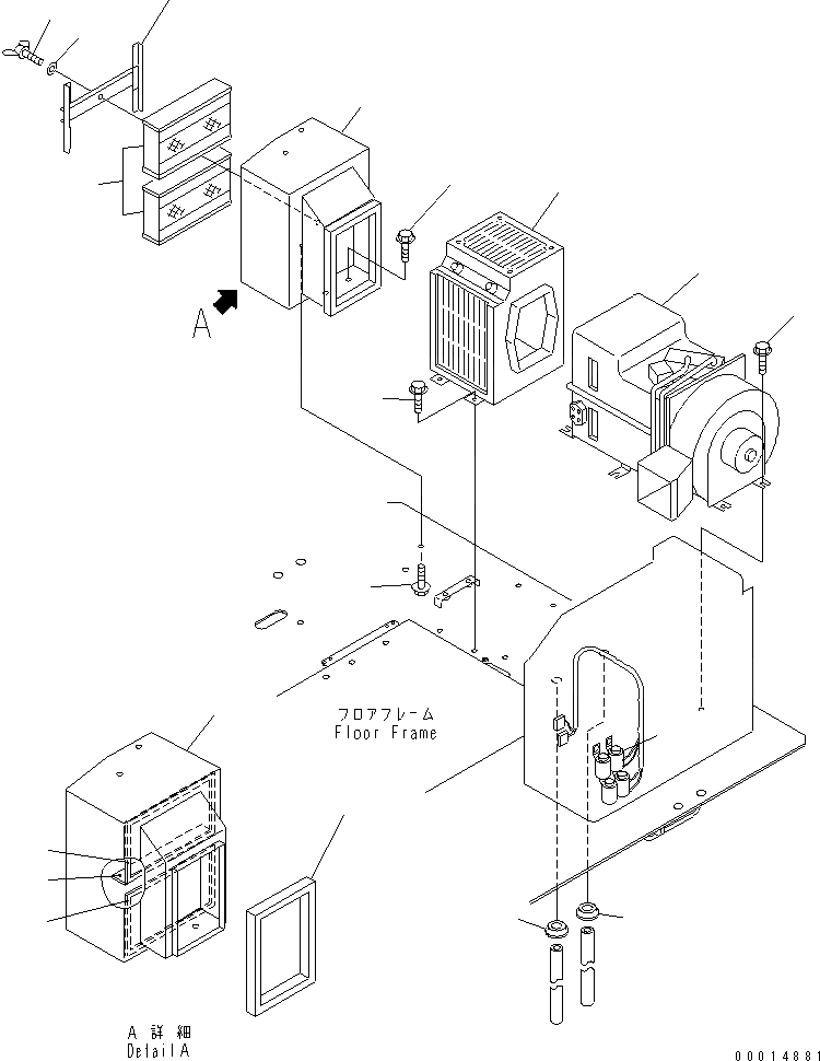 Схема запчастей Komatsu WA700-3 - ПОЛ (ОБОГРЕВАТЕЛЬ. ОТСЕК ФИЛЬТРОВ И ОТОПИТЕЛЬ)(№-7) КАБИНА ОПЕРАТОРА И СИСТЕМА УПРАВЛЕНИЯ