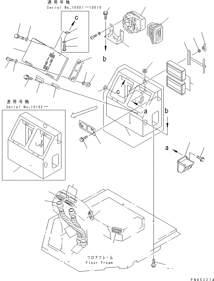 Схема запчастей Komatsu WA700-1 - КОМПОНЕНТЫ КОНДИЦИОНЕРА (/) (КАБИНА ЧАСТИ ИНТЕРЬЕРА)(№-9) РАМА И ЧАСТИ КОРПУСА