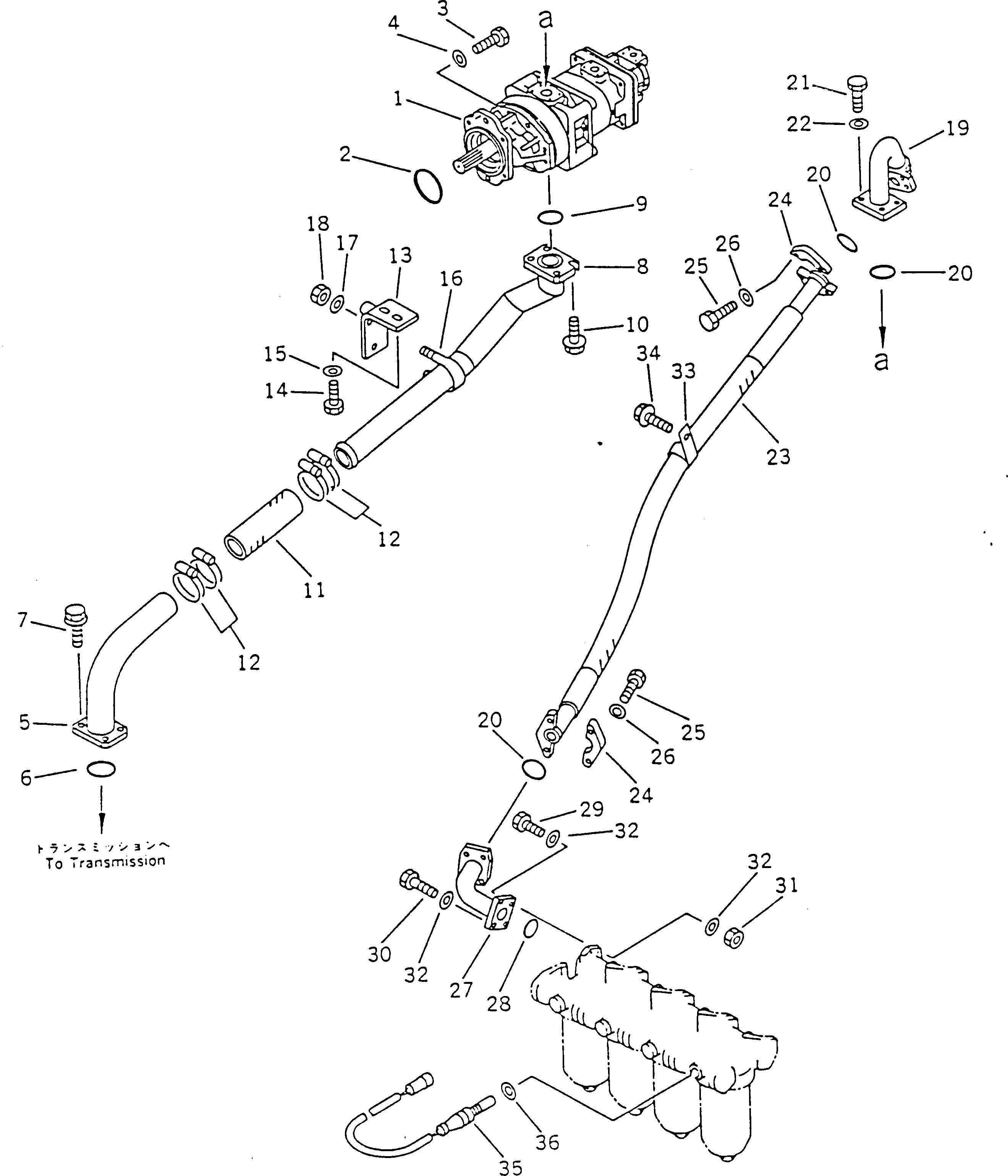 Схема запчастей Komatsu WA700-1 - ТОРКФЛОУ ТРУБЫ (/) ТРАНСМИССИЯ
