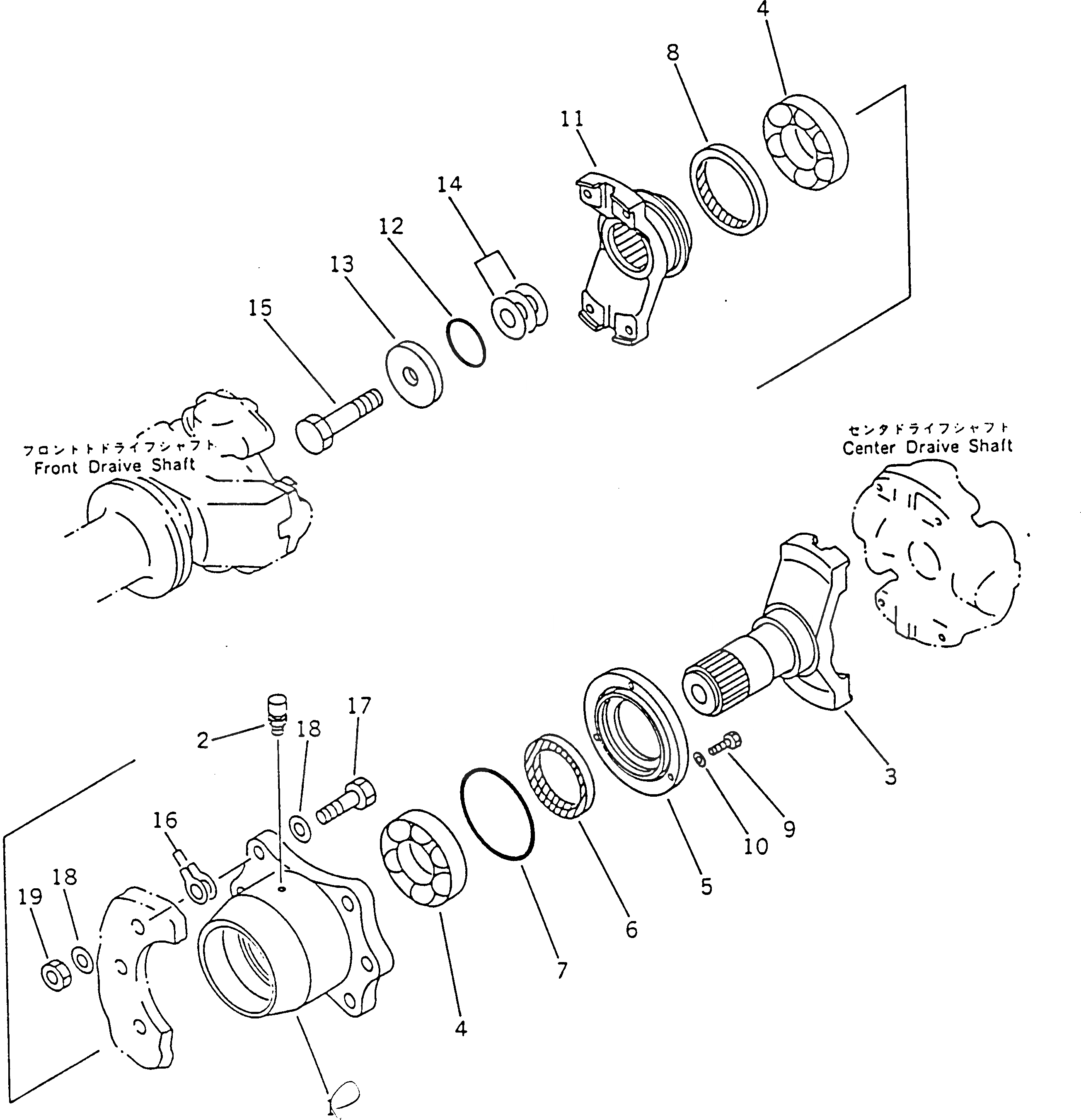 Схема запчастей Komatsu WA700-1 - ЦЕНТР. СУППОРТ ВЕДУЩ. ВАЛ¤ ДИФФЕРЕНЦ. И КОЛЕСА