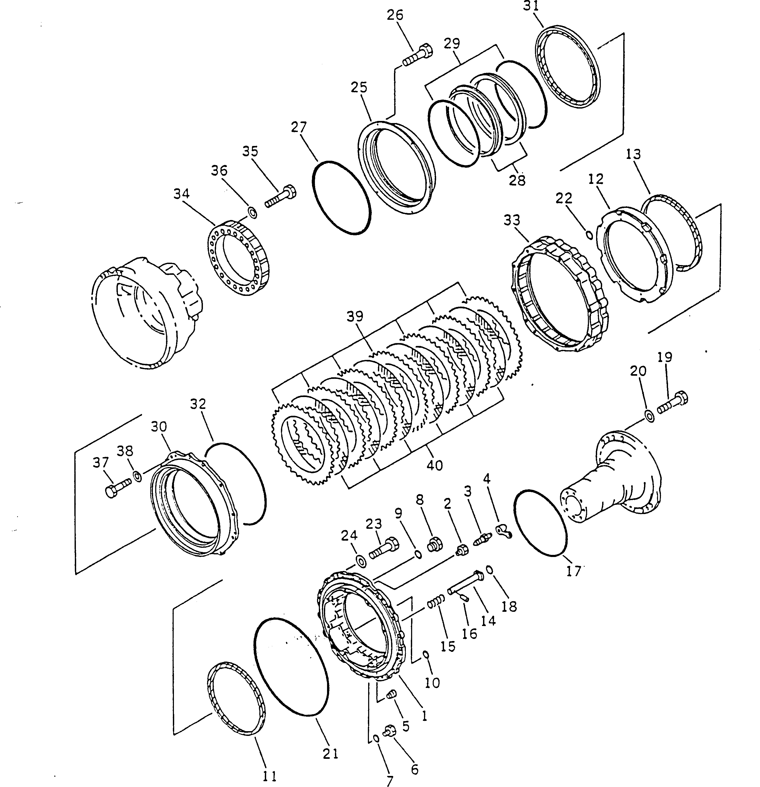 Схема запчастей Komatsu WA700-1 - ПЕРЕДНИЕ ТОРМОЗА ВЕДУЩ. ВАЛ¤ ДИФФЕРЕНЦ. И КОЛЕСА