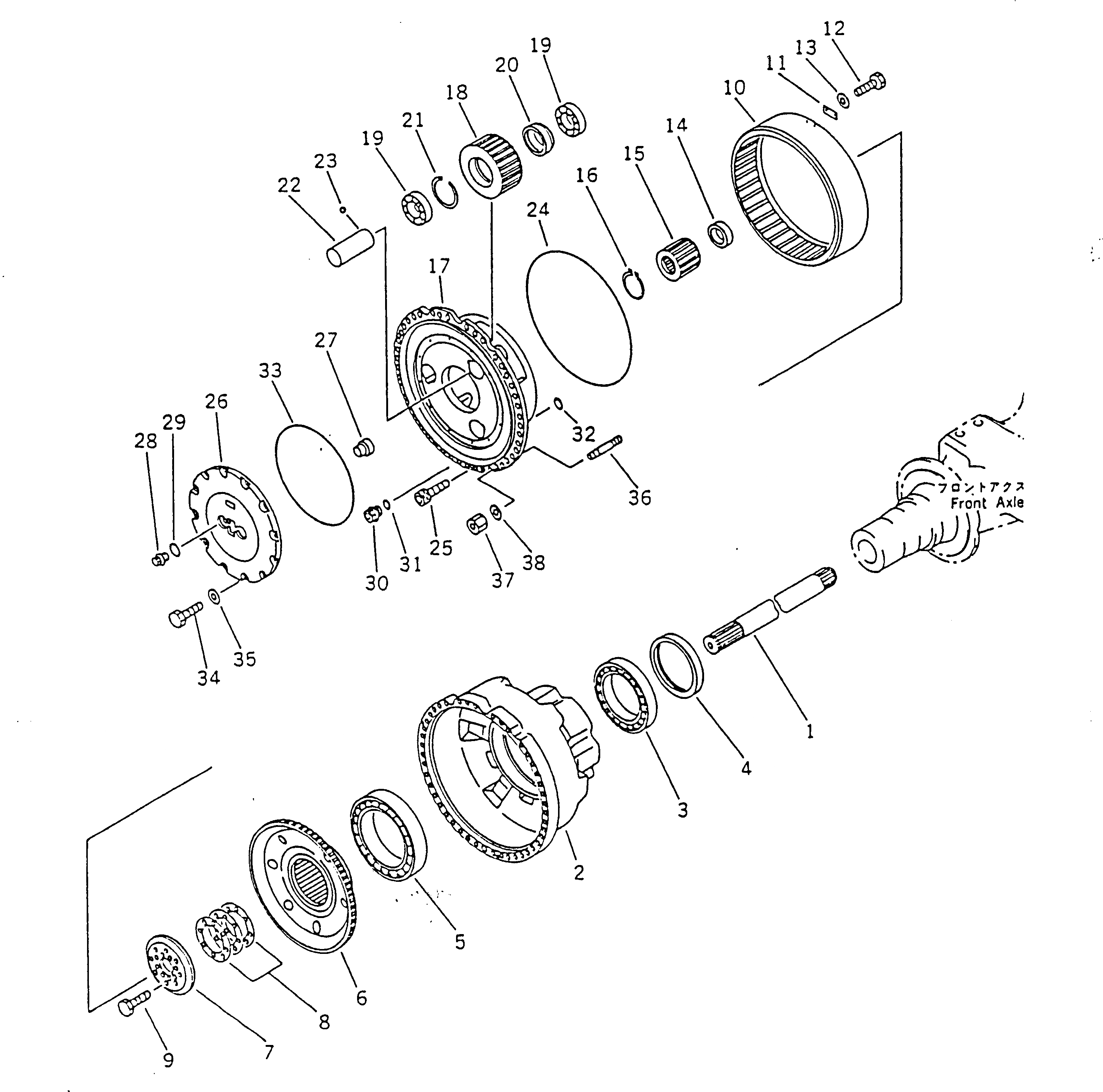 Схема запчастей Komatsu WA700-1 - ПЕРЕДН. КОНЕЧНАЯ ПЕРЕДАЧА ВЕДУЩ. ВАЛ¤ ДИФФЕРЕНЦ. И КОЛЕСА