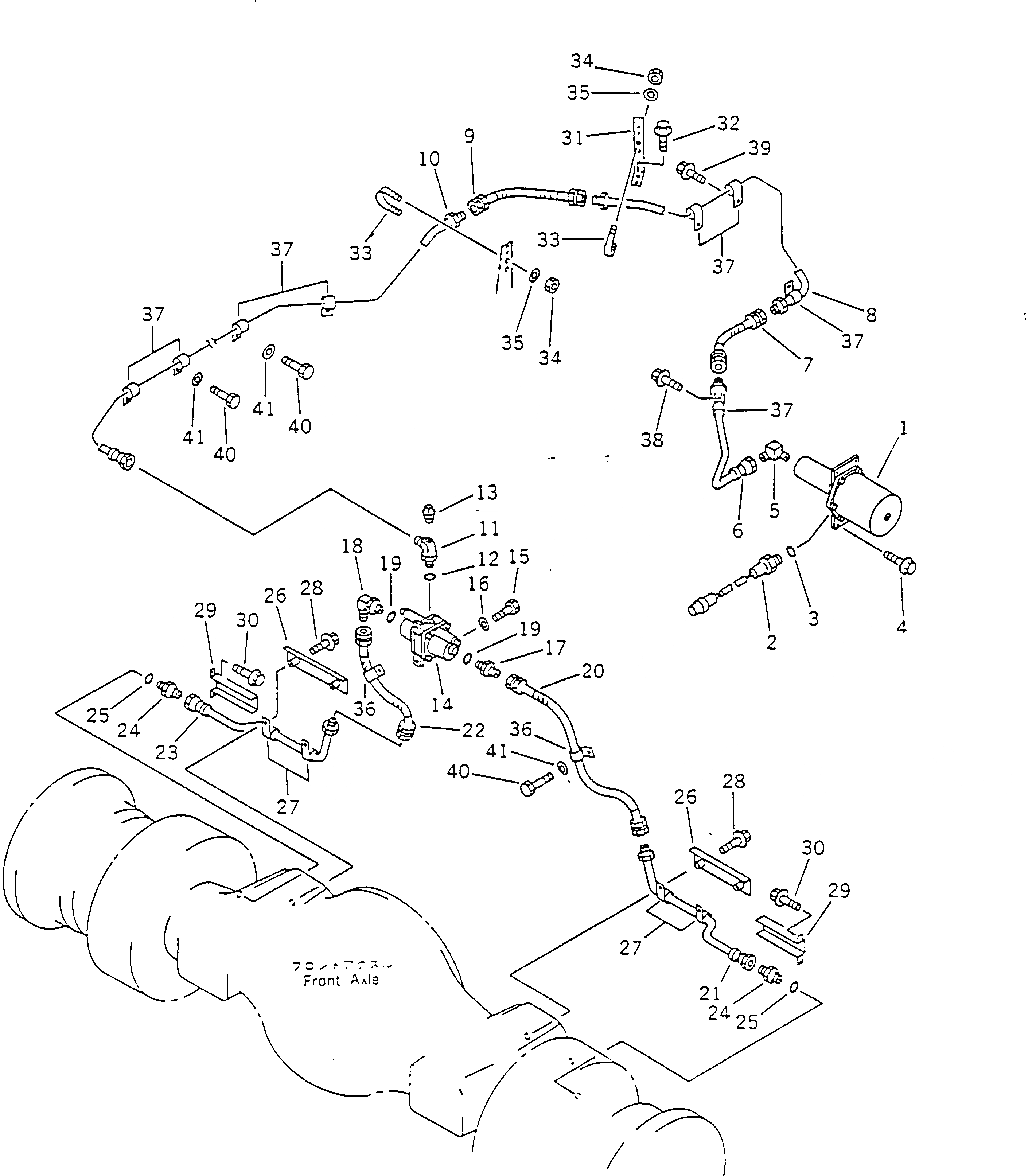 Схема запчастей Komatsu WA700-1 - ТОРМОЗ. МАСЛОПРОВОДЯЩАЯ ЛИНИЯ (КАМЕРА - ПЕРЕДНИЕ ТОРМОЗА) ВЕДУЩ. ВАЛ¤ ДИФФЕРЕНЦ. И КОЛЕСА