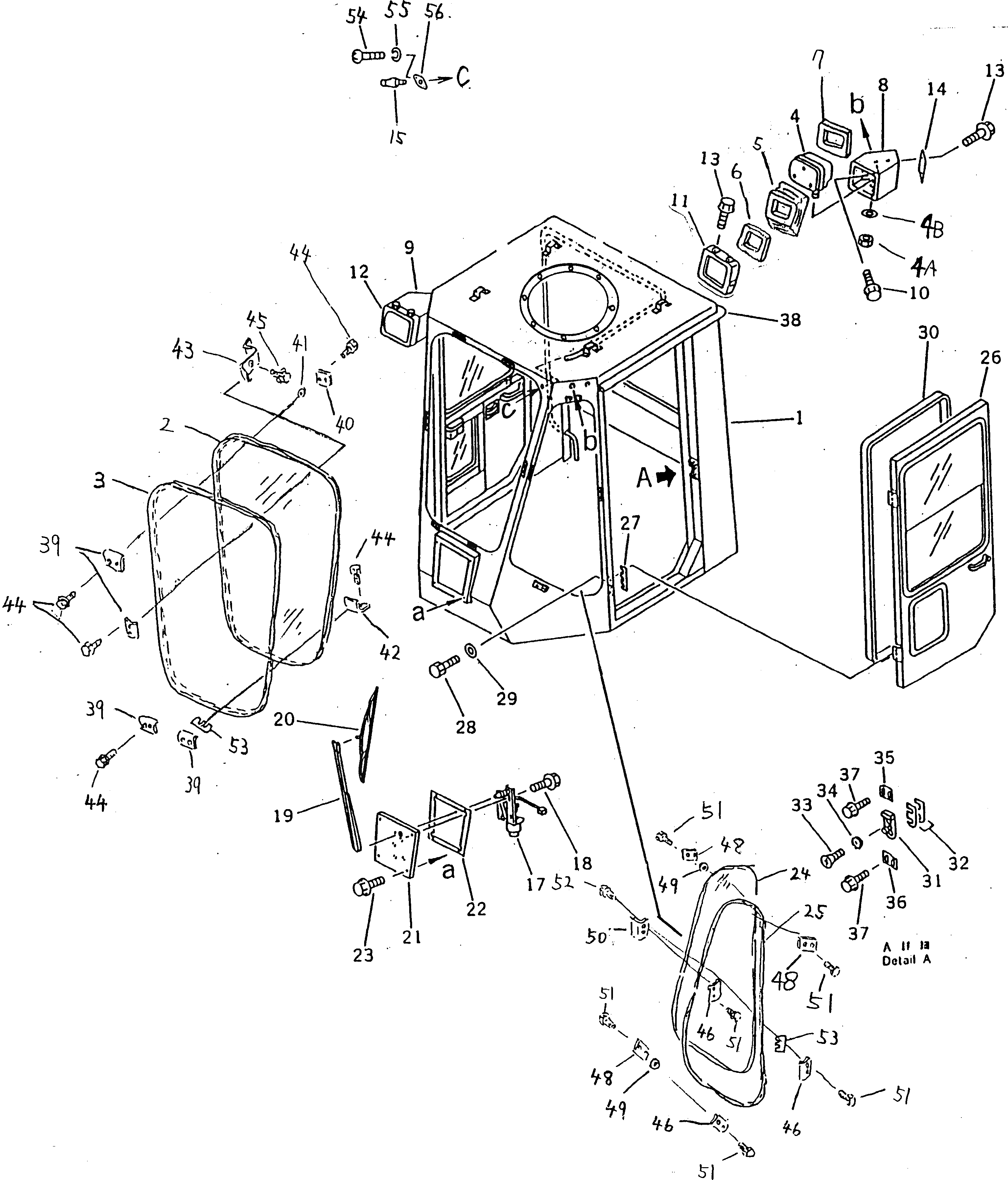 Схема запчастей Komatsu WA700-1 - КАБИНА (/8) РАМА И ЧАСТИ КОРПУСА