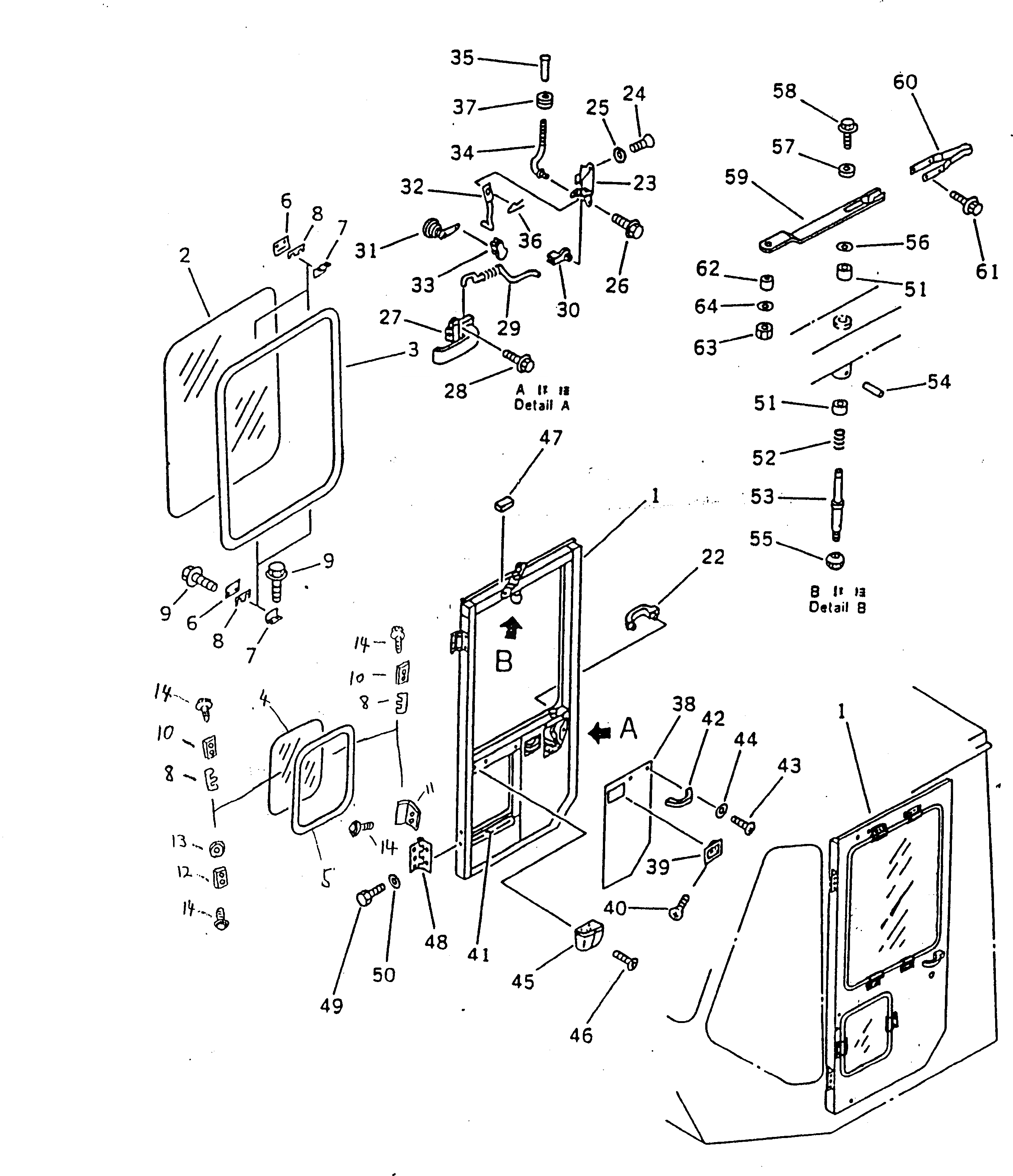 Схема запчастей Komatsu WA700-1 - КАБИНА (/8) РАМА И ЧАСТИ КОРПУСА