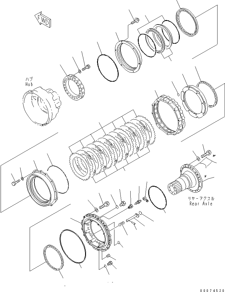 Схема запчастей Komatsu WA700-3 - ЗАДН. МОСТ (ЗАДНИЕ ТОРМОЗА)(№7-) ГИДРОТРАНСФОРМАТОР И ТРАНСМИССИЯ