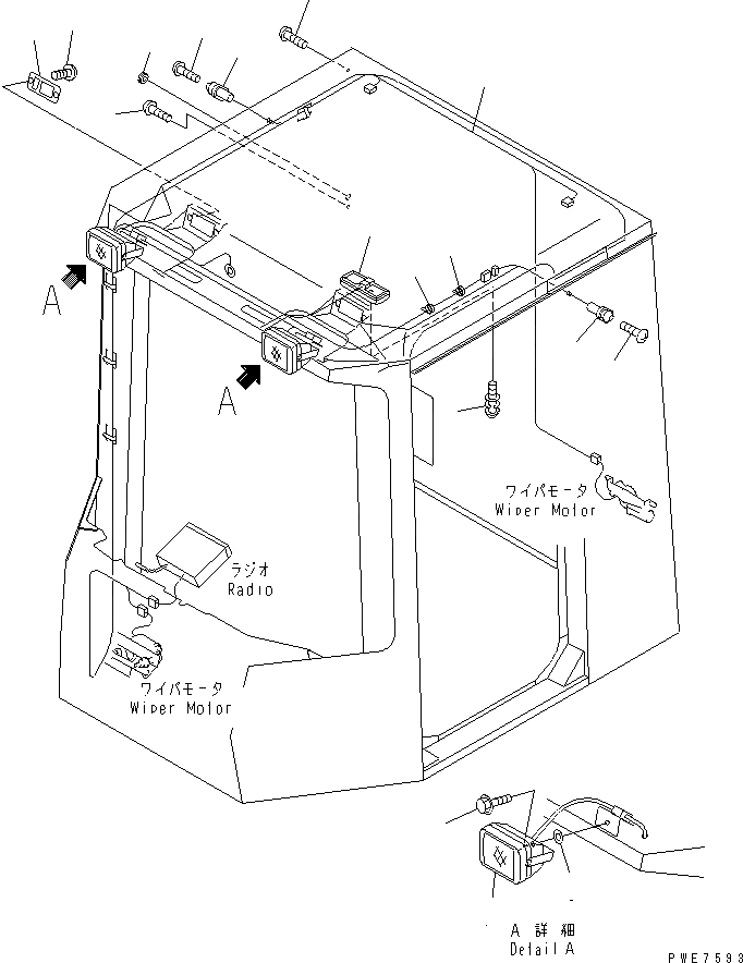 Схема запчастей Komatsu WA700-3 - КАБИНА (ЭЛЕКТРИКА) (КРОМЕ ЯПОН.)(№-7) КАБИНА ОПЕРАТОРА И СИСТЕМА УПРАВЛЕНИЯ