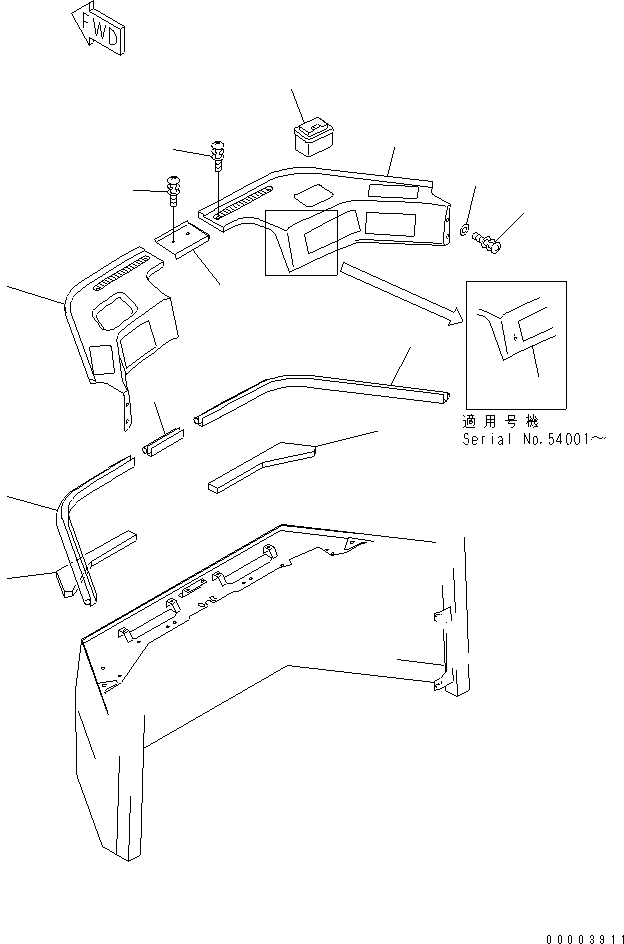 Схема запчастей Komatsu WA700-3 - ЧАСТИ КАБИНЫ(ДЛЯ ЯПОН.)(№-7) КАБИНА ОПЕРАТОРА И СИСТЕМА УПРАВЛЕНИЯ