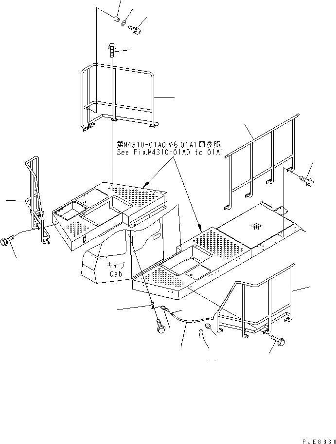 Схема запчастей Komatsu WA700-3 - ПОРУЧНИ(КАБИНА ) (КРОМЕ ЯПОН.)(№-7) ЧАСТИ КОРПУСА