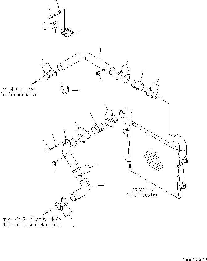 Схема запчастей Komatsu WA700-3 - ЛИНИЯ ОХЛАЖДЕНИЯ (ТРУБКИ ПОСЛЕОХЛАДИТЕЛЯ)(№-) СИСТЕМА ОХЛАЖДЕНИЯ